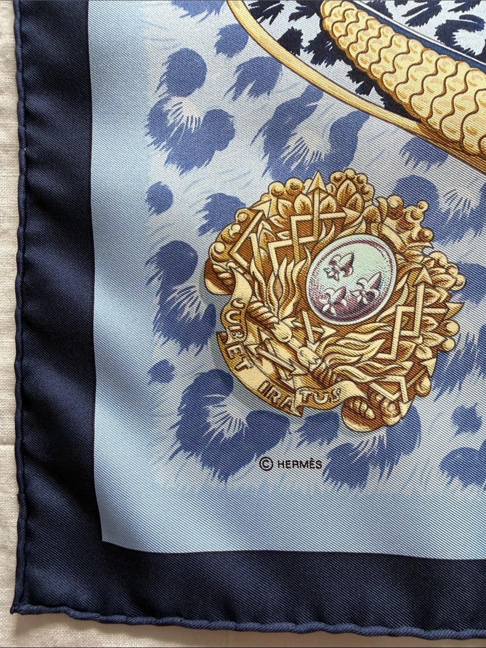 HERMES Silk Scarf in Blue & Teal with Baroque Equine Motif - - Picture 5 of 8